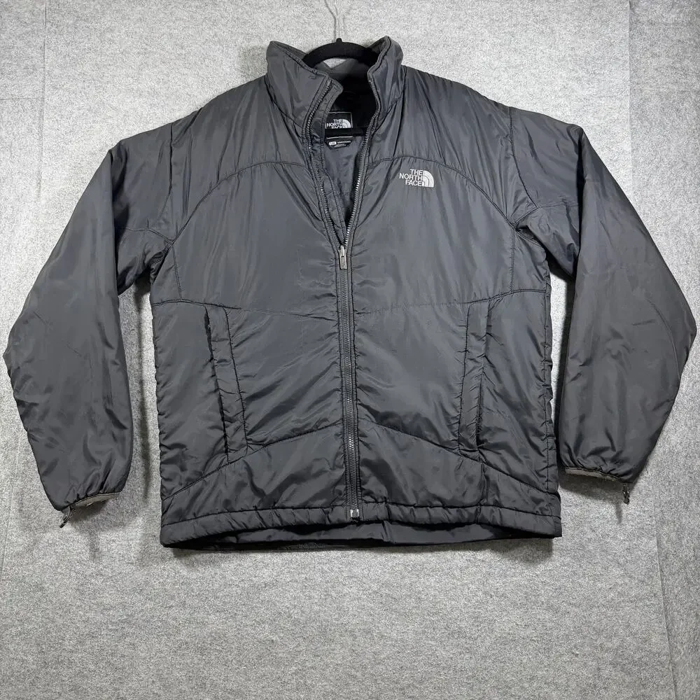 The North Face Puffer Jacket Mens L Dark Gray Full Zip Insulated Outdoor FLAWS